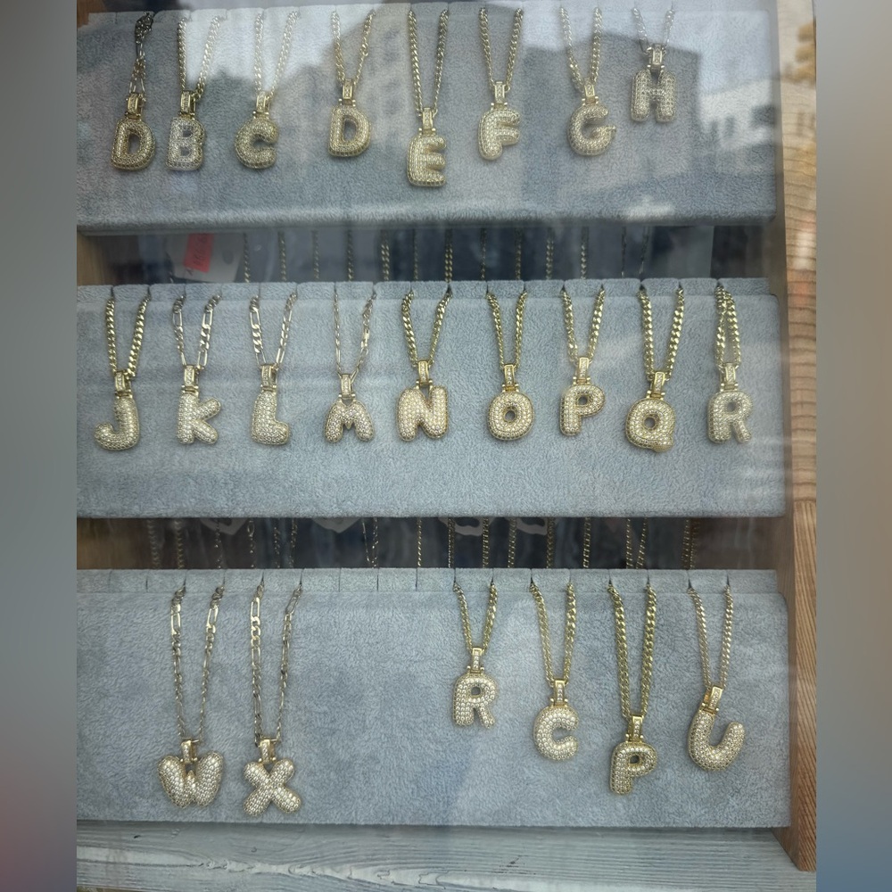 Bubble Letter  Initial Pendant Necklaces Gold